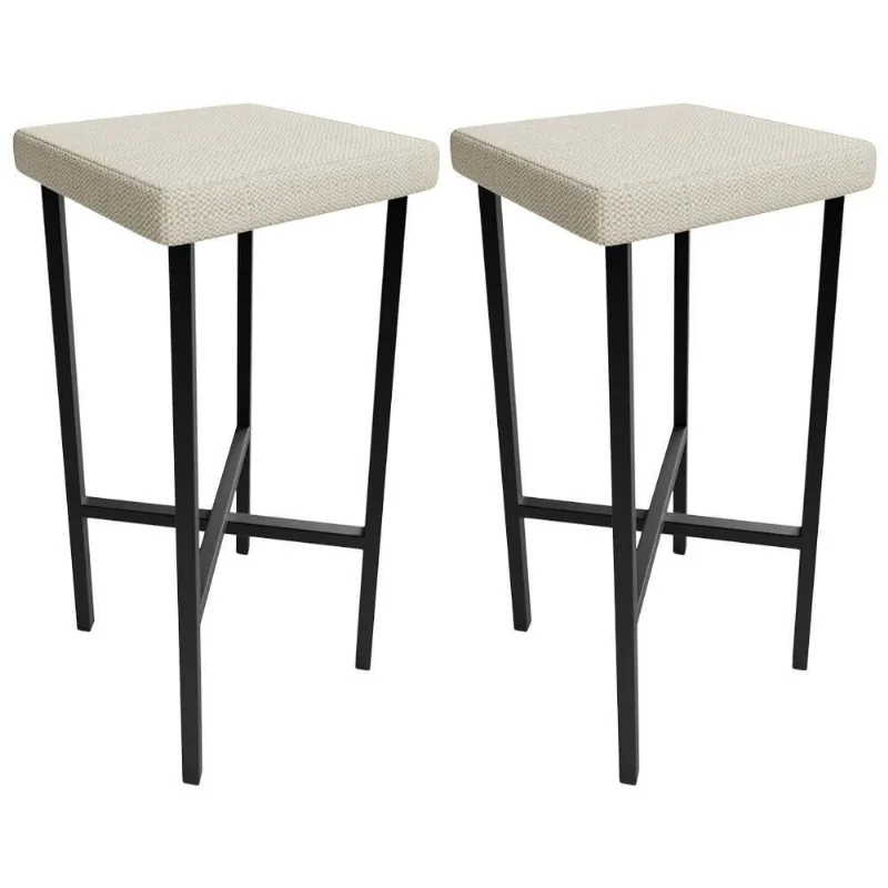 Kit 02 Banquetas Alta Bar Cozinha Sala De Jantar Preto Stella L02 Linho Champagne - Lyam Decor
