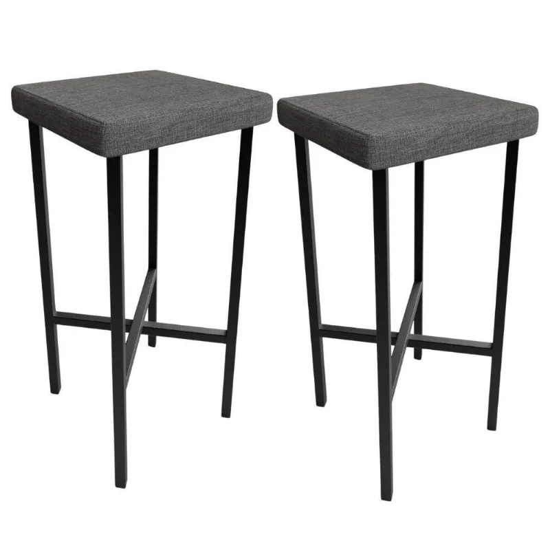 Kit 02 Banquetas Alta Bar Cozinha Sala De Jantar Preto Stella L02 Linho Cinza Escuro - Lyam Decor