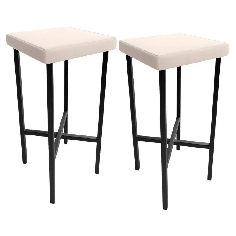 Kit 02 Banquetas Alta Bar Cozinha Sala De Jantar Preto Stella L02 Suede Bege - Lyam Decor