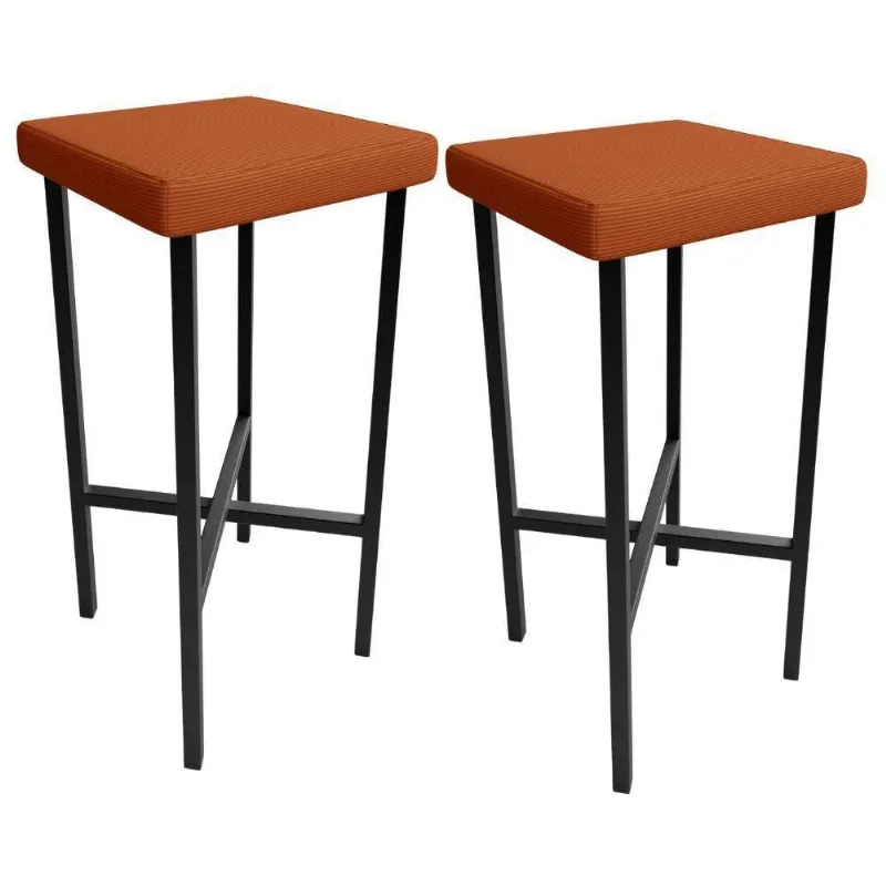 Kit 02 Banquetas Alta Bar Cozinha Sala De Jantar Preto Stella L02 Tecido Terracota - Lyam Decor - Lyam Decor