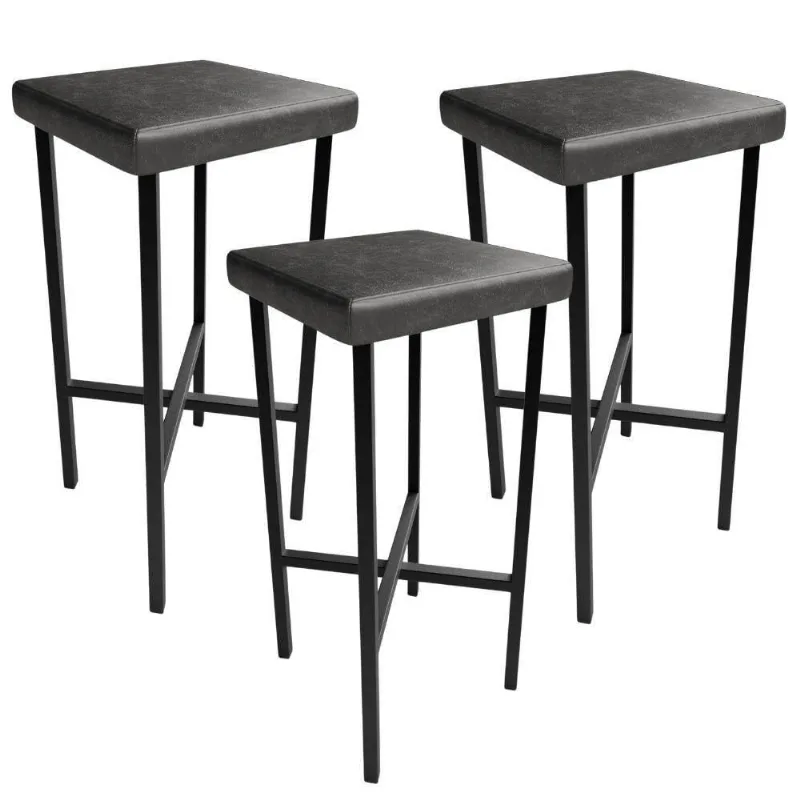 Kit 03 Banquetas Alta Bar Cozinha Sala De Jantar Preto Stella L02 Couríssimo Preto - Lyam Decor