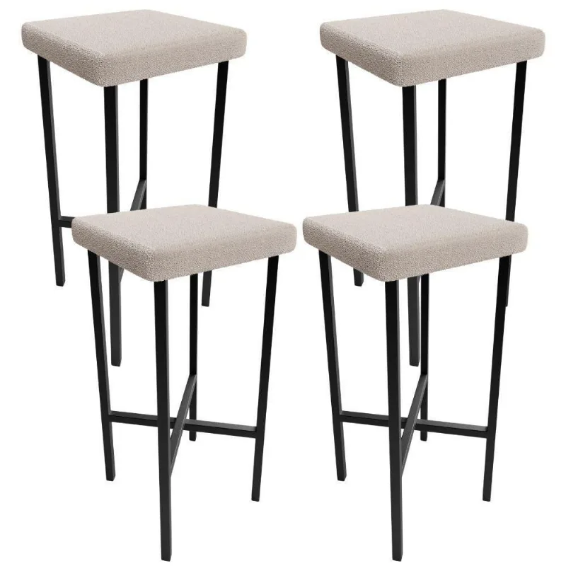 Kit 04 Banquetas Alta Bar Cozinha Sala De Jantar Preto Stella L02 Bouclê Creme - Lyam Decor
