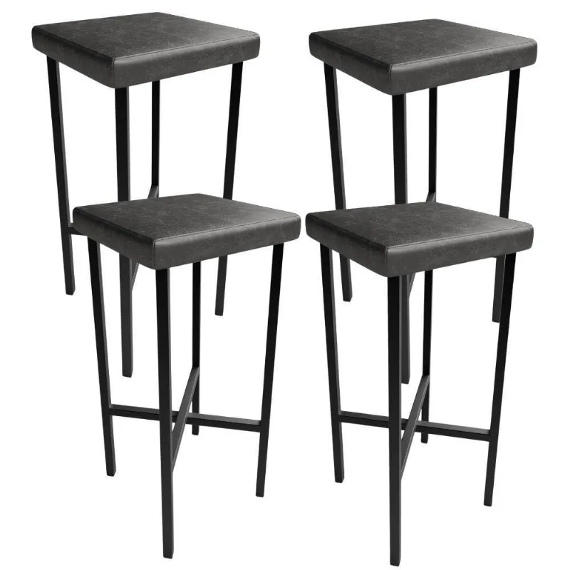 Kit 04 Banquetas Alta Bar Cozinha Sala De Jantar Preto Stella L02 Couríssimo Preto - Lyam Decor