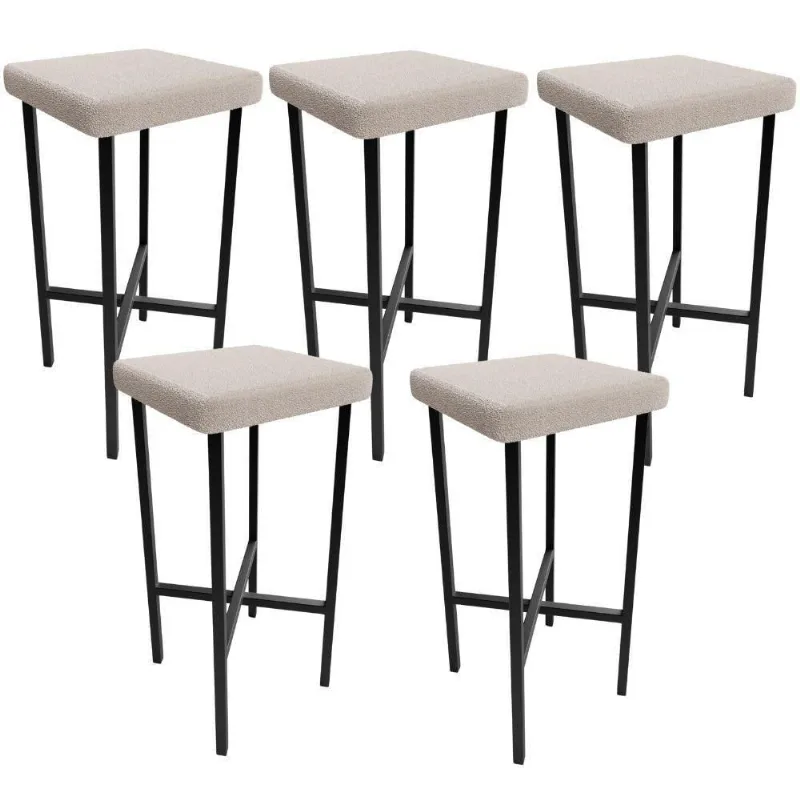 Kit 05 Banquetas Alta Bar Cozinha Sala De Jantar Preto Stella L02 Bouclê Creme - Lyam Decor