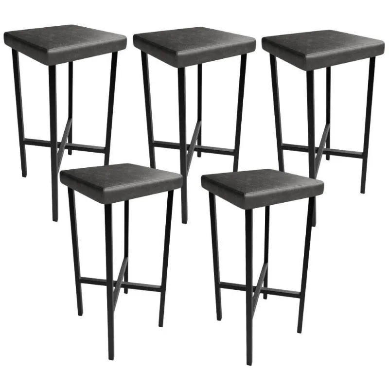 Kit 05 Banquetas Alta Bar Cozinha Sala De Jantar Preto Stella L02 Couríssimo Preto - Lyam Decor