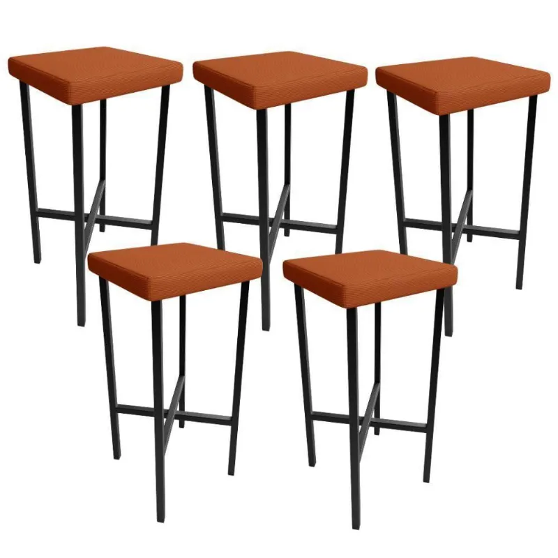 Kit 05 Banquetas Alta Bar Cozinha Sala De Jantar Preto Stella L02 Tecido Terracota - Lyam Decor