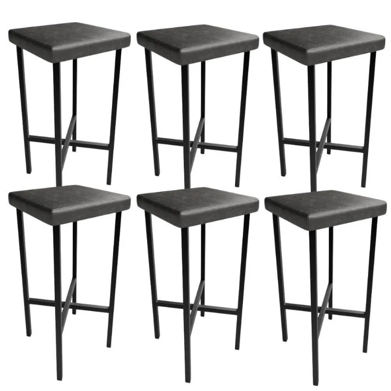 Kit 06 Banquetas Alta Bar Cozinha Sala De Jantar Preto Stella L02 Couríssimo Preto - Lyam Decor