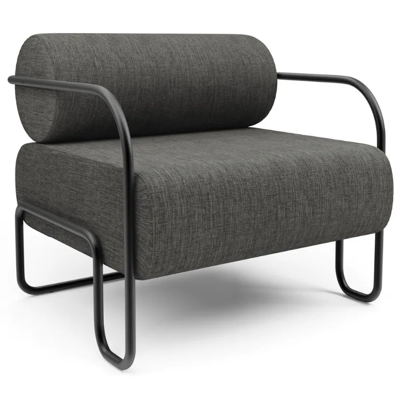 Poltrona Decorativa Pés Industrial Moscou L02 Linho Cinza Escuro - Lyam Decor - Lyam Decor