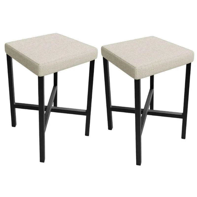 Kit 02 Banquetas Baixa Bar Cozinha Sala De Jantar Preto Stella L02 Linho Champagne - Lyam Decor
