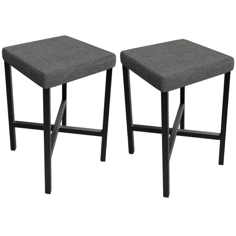 Kit 02 Banquetas Baixa Bar Cozinha Sala De Jantar Preto Stella L02 Linho Cinza Escuro - Lyam Decor