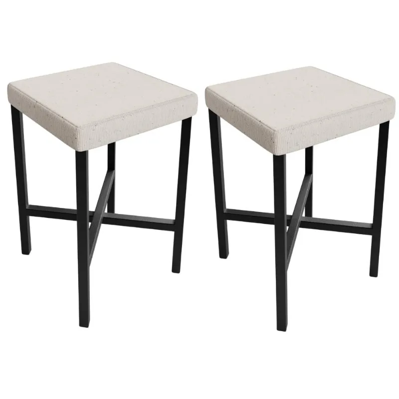 Kit 02 Banquetas Baixa Bar Cozinha Sala De Jantar Preto Stella L02 Linho Cru - Lyam Decor
