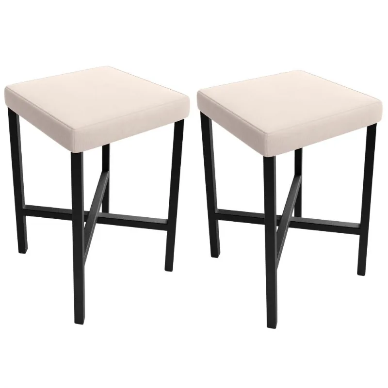 Kit 02 Banquetas Baixa Bar Cozinha Sala De Jantar Preto Stella L02 Suede Bege - Lyam Decor - Lyam Decor