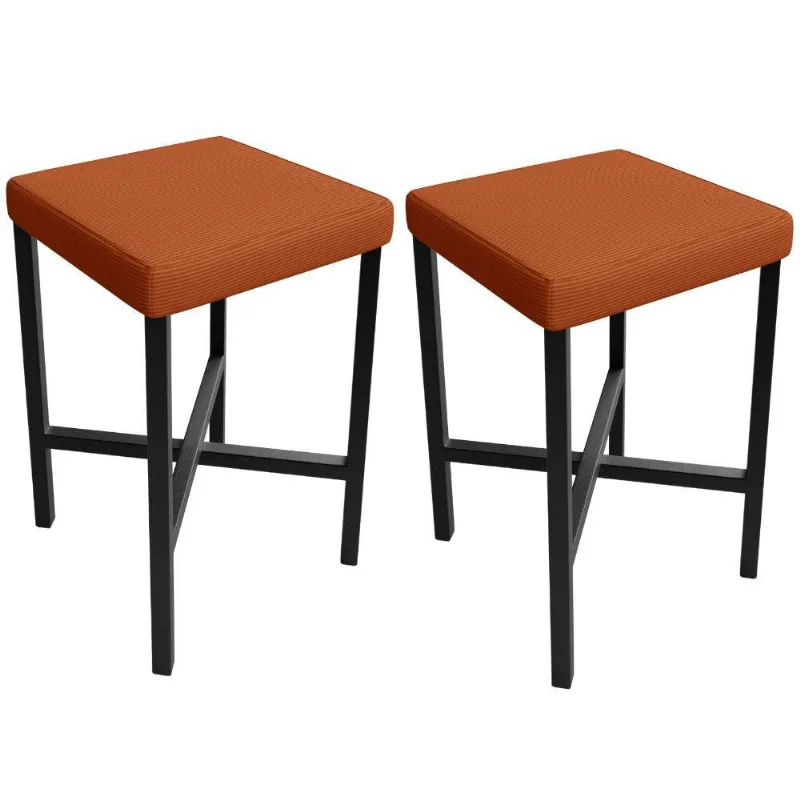 Kit 02 Banquetas Baixa Bar Cozinha Sala De Jantar Preto Stella L02 Tecido Terracota - Lyam Decor