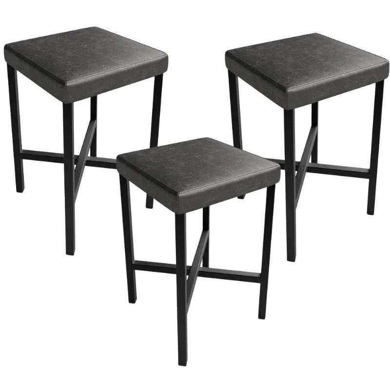 Kit 03 Banquetas Baixa Bar Cozinha Sala De Jantar Preto Stella L02 Couríssimo Preto - Lyam Decor