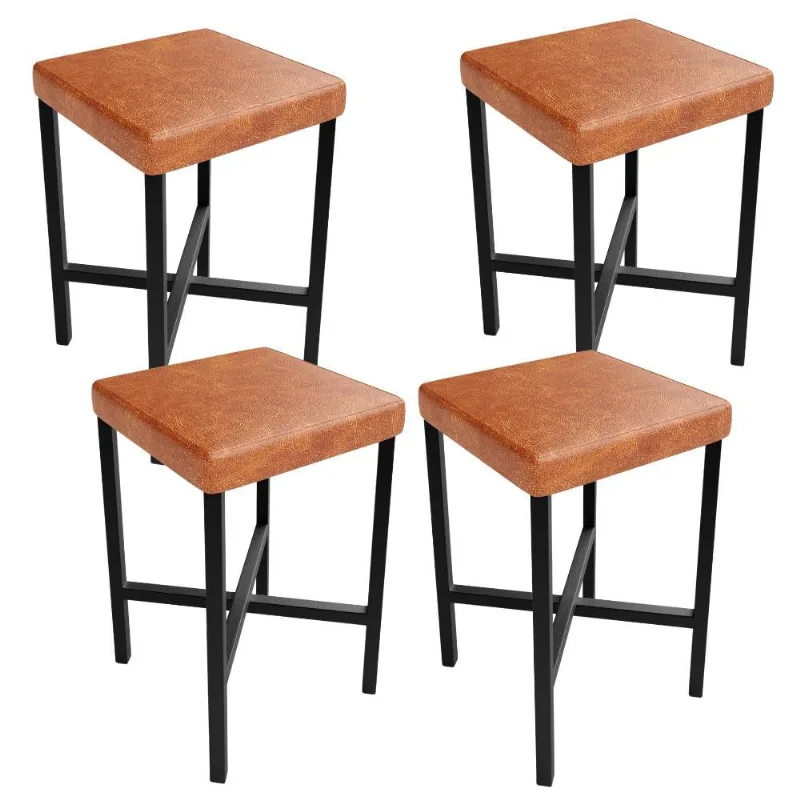Kit 04 Banquetas Baixa Bar Cozinha Sala De Jantar Preto Stella L02 Couríssimo Camel - Lyam Decor
