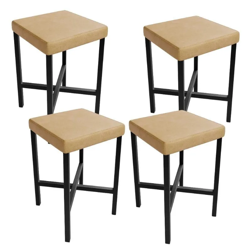 Kit 04 Banquetas Baixa Bar Cozinha Sala De Jantar Preto Stella L02 Couríssimo Fendi - Lyam Decor