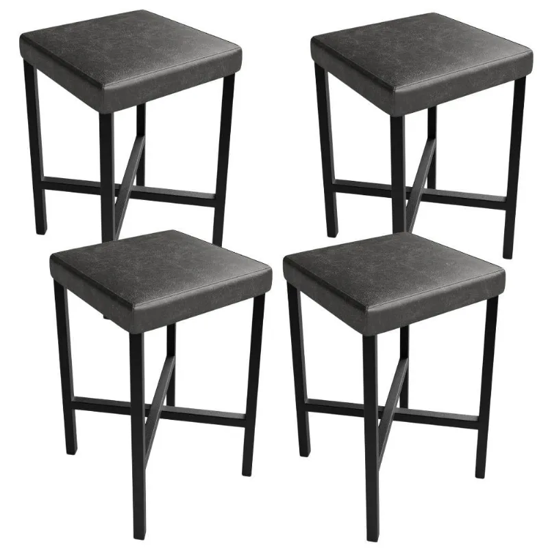 Kit 04 Banquetas Baixa Bar Cozinha Sala De Jantar Preto Stella L02 Couríssimo Preto - Lyam Decor