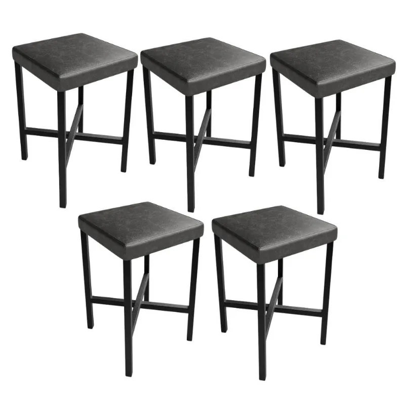 Kit 05 Banquetas Baixa Bar Cozinha Sala De Jantar Preto Stella L02 Couríssimo Preto - Lyam Decor