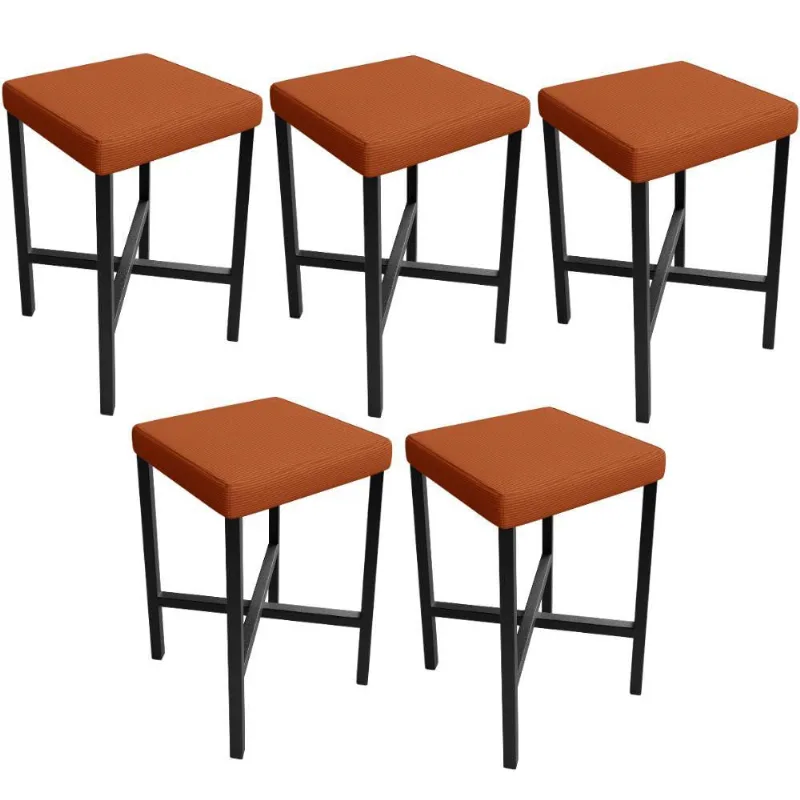 Kit 05 Banquetas Baixa Bar Cozinha Sala De Jantar Preto Stella L02 Tecido Terracota - Lyam Decor