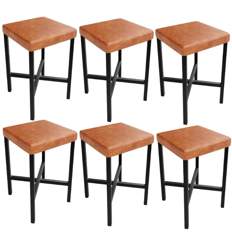 Kit 06 Banquetas Baixa Bar Cozinha Sala De Jantar Preto Stella L02 Couríssimo Camel - Lyam Decor