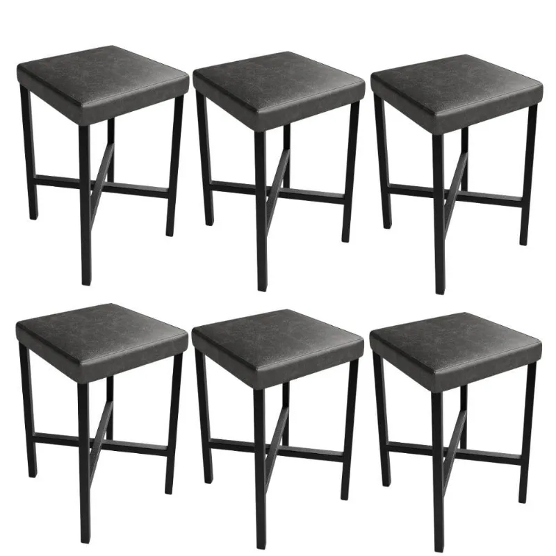 Kit 06 Banquetas Baixa Bar Cozinha Sala De Jantar Preto Stella L02 Couríssimo Preto - Lyam Decor