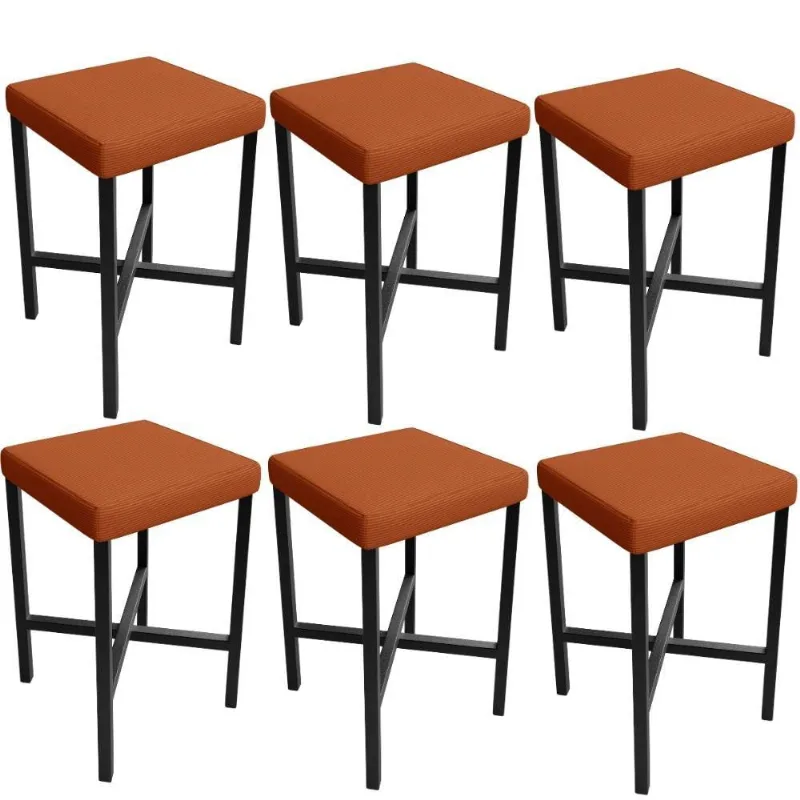 Kit 06 Banquetas Baixa Bar Cozinha Sala De Jantar Preto Stella L02 Tecido Terracota - Lyam Decor