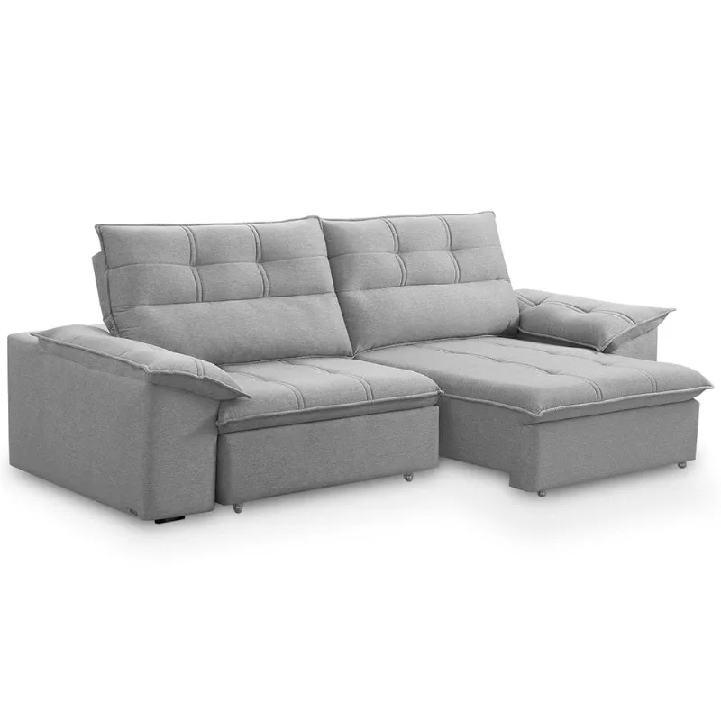 Sofá Retrátil Reclinável 3 Lugares Sala de Estar 245cm Camões F04 Linho Cinza - Lyam Decor - Lyam Decor