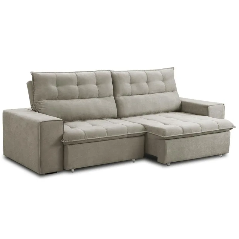 Sofá Retrátil Reclinável 3 Lugares Sala de Estar 200cm Neruda F04 Linho Bege Escuro - Lyam Decor - Lyam Decor