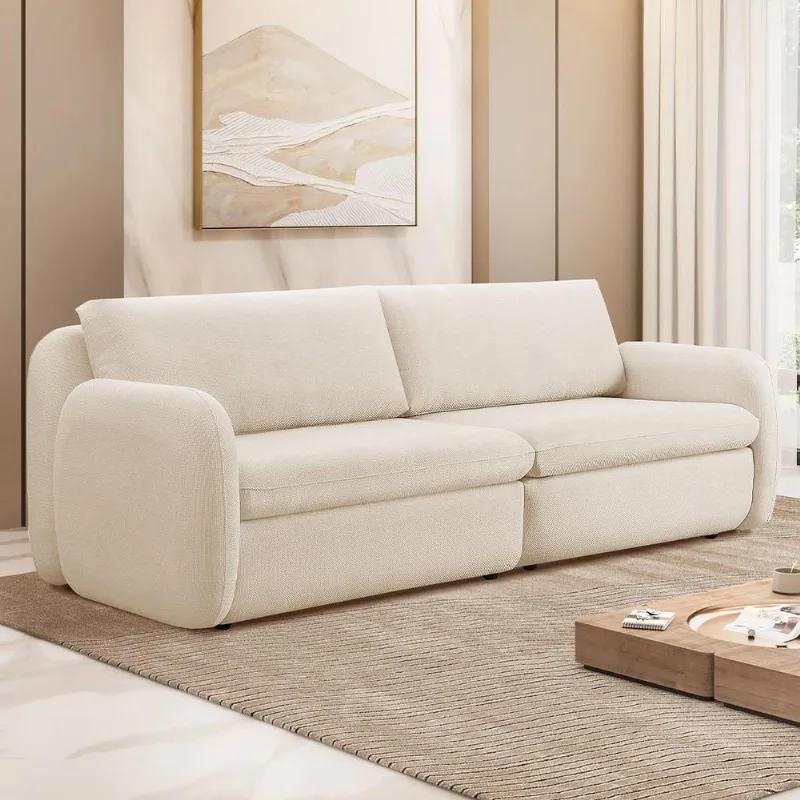 Sofá 3 Lugares Orgânico Sala De Estar Living 216cm Eliot F04 Linho Tramado Creme - Lyam Decor