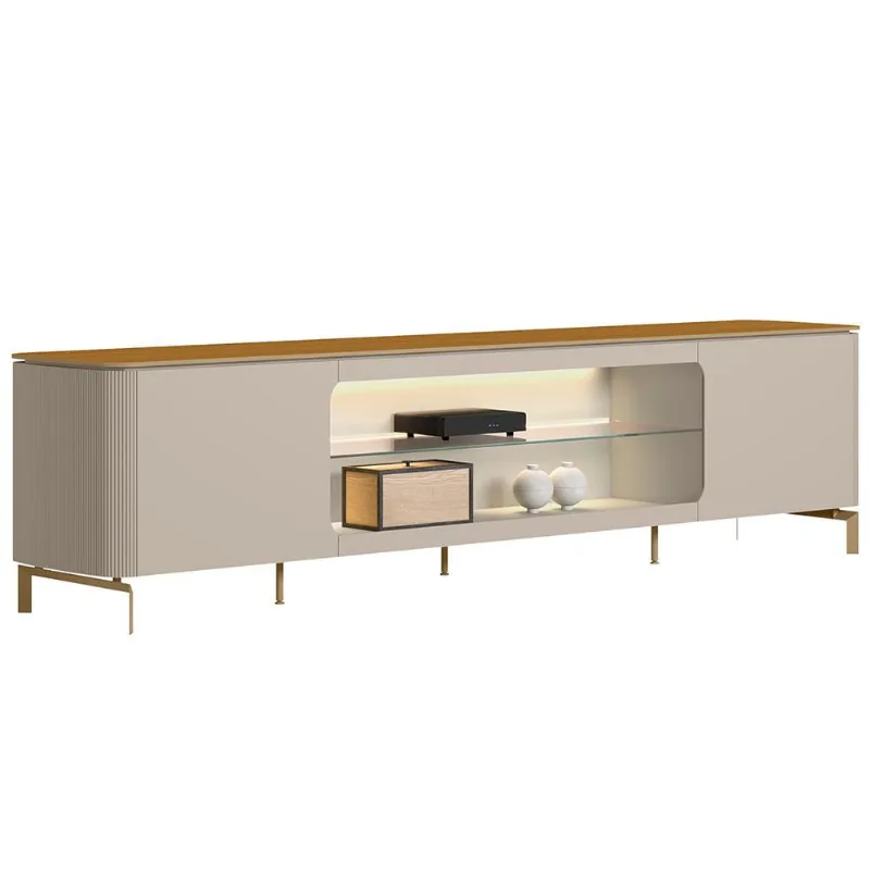 Rack Para Sala de Estar TV 85 Pol Com LED Elysia L05 Tauari Off White Fosco - Lyam Decor - Lyam Decor