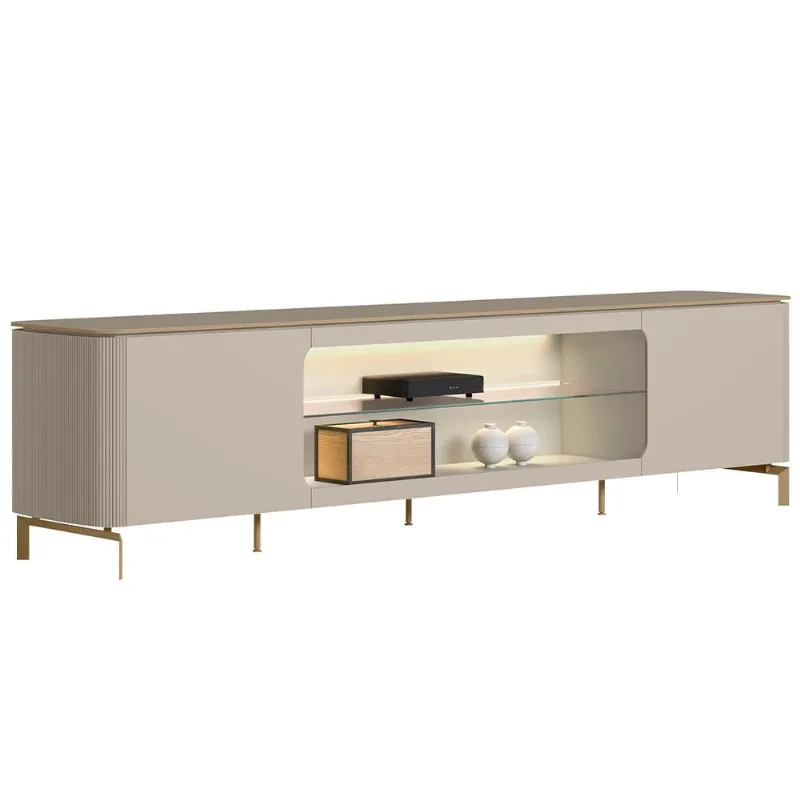 Rack Para Sala de Estar TV 85 Pol Com LED Elysia L05 Off White Fosco - Lyam Decor - Lyam Decor