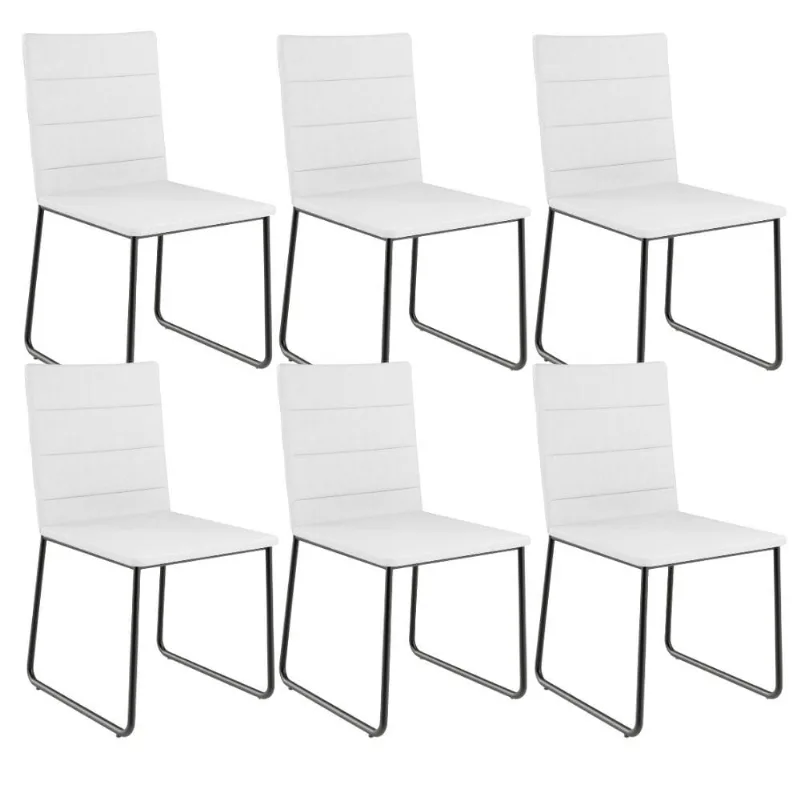 Kit 06 Cadeiras Decorativa Estofada Para Sala De Jantar Preto Maya L02 Facto Branco - Lyam Decor - Lyam Decor