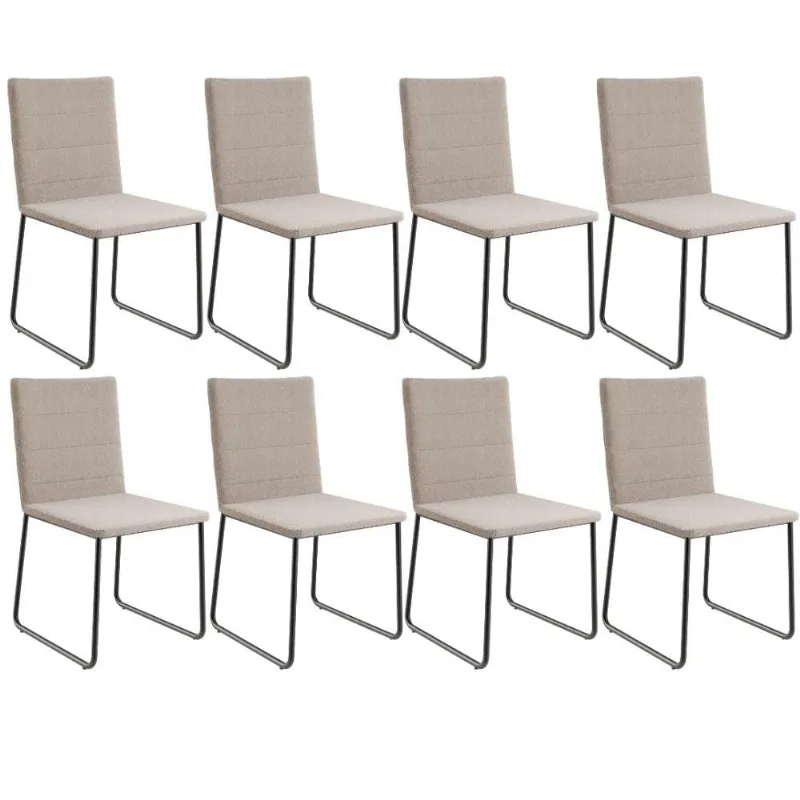 Kit 08 Cadeiras Decorativa Estofada Para Sala De Jantar Preto Maya L02 Bouclê Creme - Lyam Decor - Lyam Decor