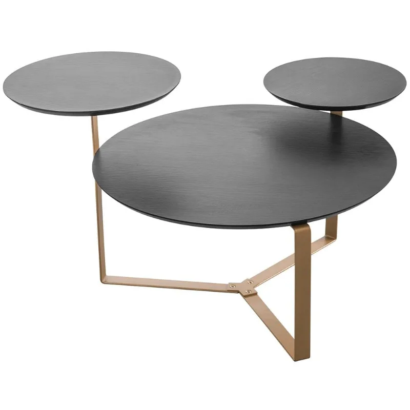 Mesa de Centro Para Sala de Estar 3 em 1 Pés Metálicos Dari A03 Nero Dourado - Lyam Decor - Lyam Decor