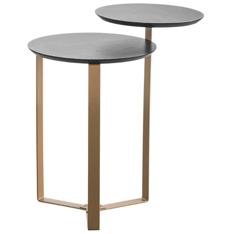 Mesa Lateral Para Sala De Estar 2 Em 1 Pés Metálicos Dari A03 Nero Dourado - Lyam Decor