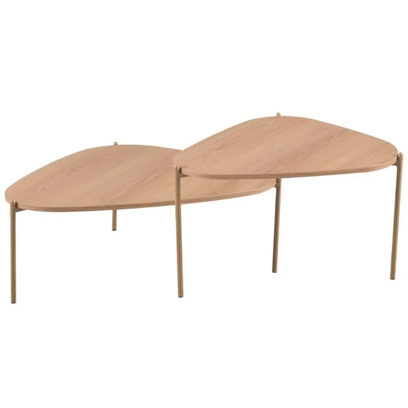 Kit 02 Mesas De Centro Para Sala De Estar Pés Metálicos Adek A03 Hanover Dourado - Lyam Decor