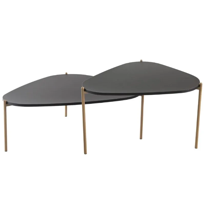 Kit 02 Mesas de Centro Para Sala de Estar Pés Metálicos Adek A03 Nero Dourado - Lyam Decor - Lyam Decor