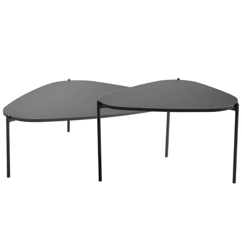 Kit 02 Mesas de Centro Para Sala de Estar Pés Metálicos Adek A03 Nero Preto - Lyam Decor - Lyam Decor