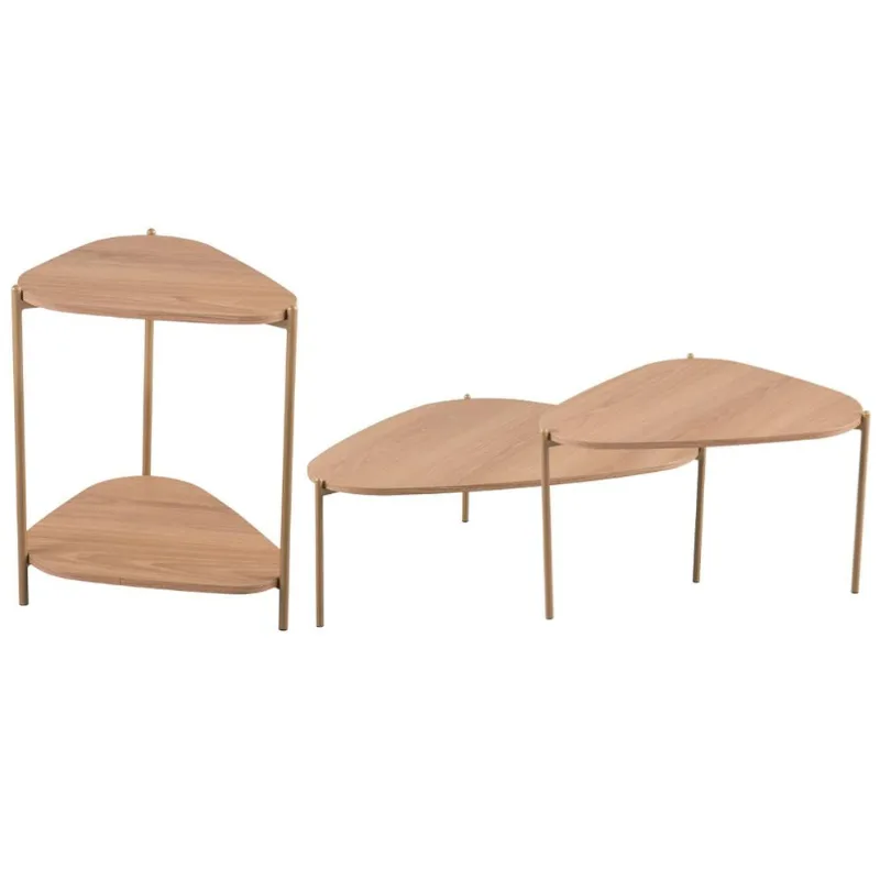 Kit 02 Mesas de Centro e 01 Mesa Lateral Pés Metálicos Adek A03 Hanover Dourado - Lyam Decor - Lyam Decor