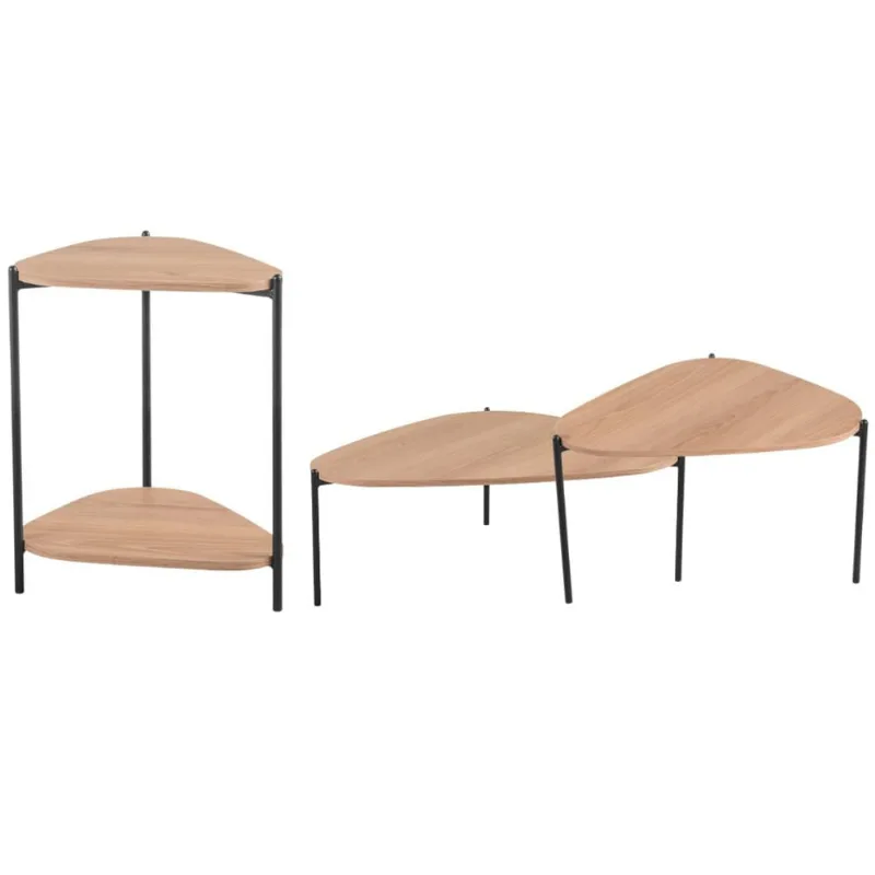 Kit 02 Mesas de Centro e 01 Mesa Lateral Pés Metálicos Adek A03 Hanover Preto - Lyam Decor - Lyam Decor