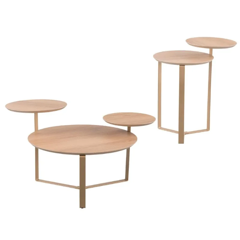 Kit Mesa de Centro e Mesa Lateral Para Sala Pés Metálicos Dari A03 Hanover Dourado - Lyam Decor - Lyam Decor