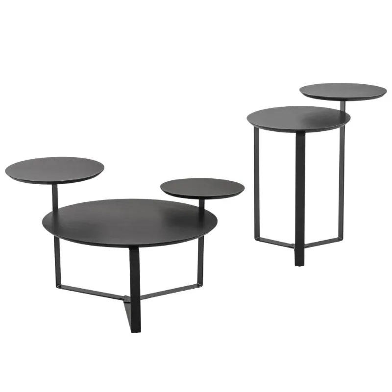 Kit Mesa de Centro e Mesa Lateral Para Sala Pés Metálicos Dari A03 Nero Preto - Lyam Decor - Lyam Decor