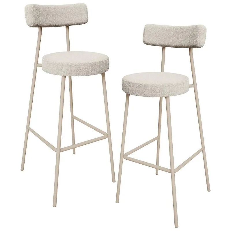 Kit 02 Banquetas Alta Bar Cozinha Sala De Jantar Aço Milão Arena L02 Bouclê Creme - Lyam Decor - Lyam Decor
