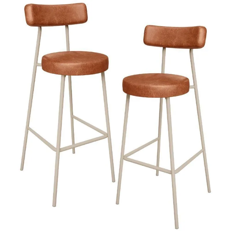 Kit 02 Banquetas Alta Bar Cozinha Sala De Jantar Aço Milão Arena L02 Couríssimo Camel - Lyam Decor - Lyam Decor