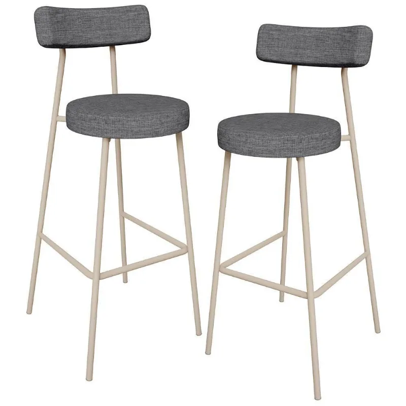 Kit 02 Banquetas Alta Bar Cozinha Sala De Jantar Aço Milão Arena L02 Linho Cinza Escuro - Lyam Decor