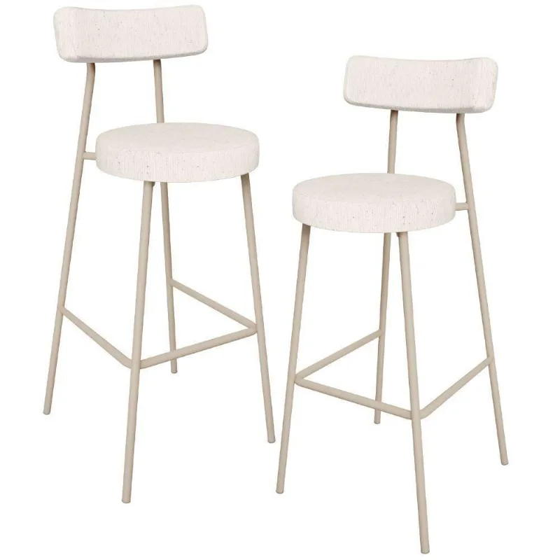 Kit 02 Banquetas Alta Bar Cozinha Sala De Jantar Aço Milão Arena L02 Linho Cru - Lyam Decor