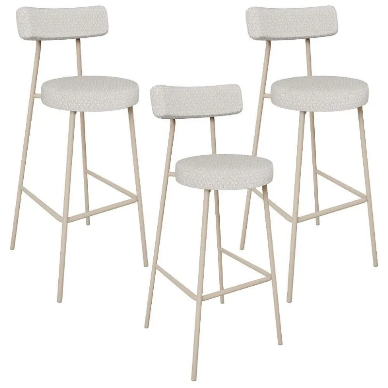 Kit 03 Banquetas Alta Bar Cozinha Sala De Jantar Aço Milão Arena L02 Bouclê Cru - Lyam Decor - Lyam Decor
