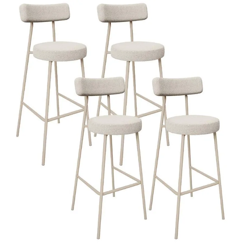 Kit 04 Banquetas Alta Bar Cozinha Sala De Jantar Aço Milão Arena L02 Bouclê Creme - Lyam Decor - Lyam Decor
