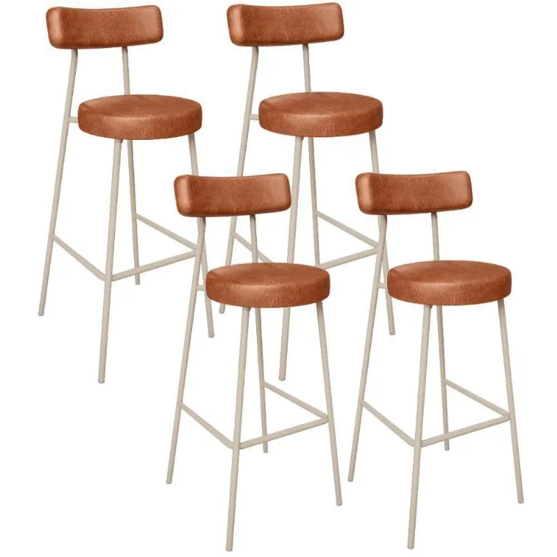 Kit 04 Banquetas Alta Bar Cozinha Sala De Jantar Aço Milão Arena L02 Couríssimo Camel - Lyam Decor - Lyam Decor
