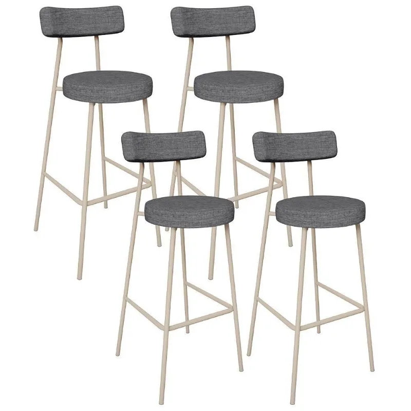 Kit 04 Banquetas Alta Bar Cozinha Sala De Jantar Aço Milão Arena L02 Linho Cinza Escuro - Lyam Decor